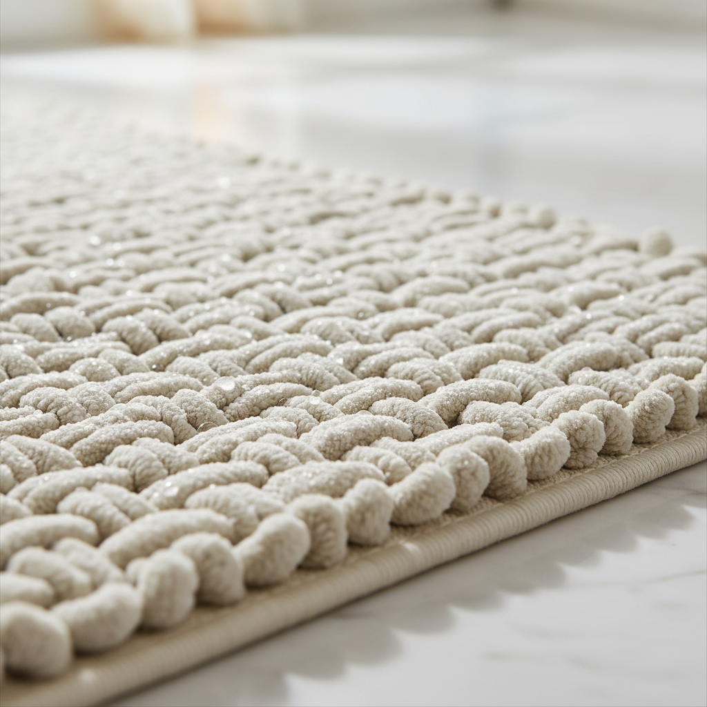 Close-up texture detail of bathroom rug