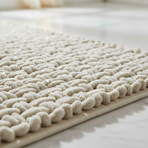Close-up texture detail of bathroom rug