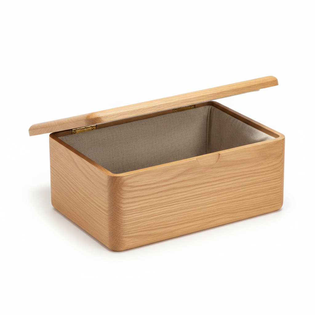 Wooden storage box open