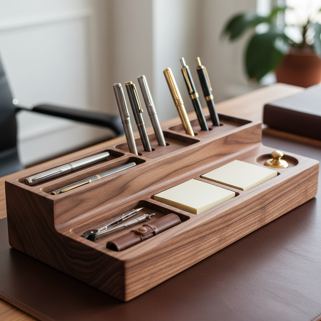 Wooden Desk Organizer - Close-up